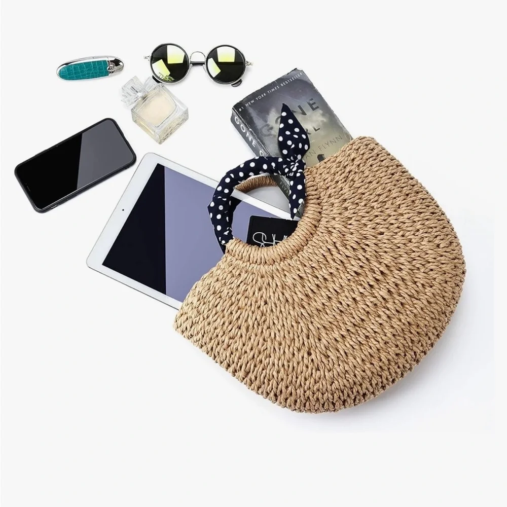 Summer large beach handmade rattan straw tote bag